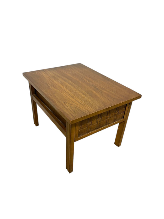 Lane Mid-Century Modern End Table with Basketweave Drawer Front