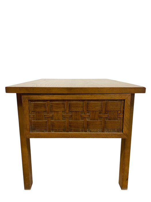 Lane Mid-Century Modern End Table with Basketweave Drawer Front