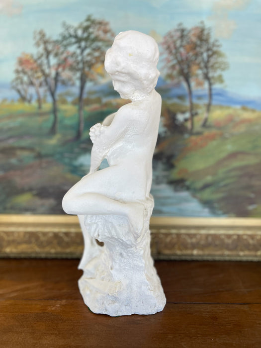 Vintage Plaster Nude Female Figurative Sculpture on Rock Formation - Mid-20th Century Classical Style
