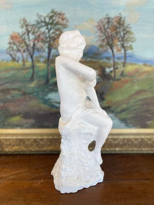 Vintage Plaster Nude Female Figurative Sculpture on Rock Formation - Mid-20th Century Classical Style