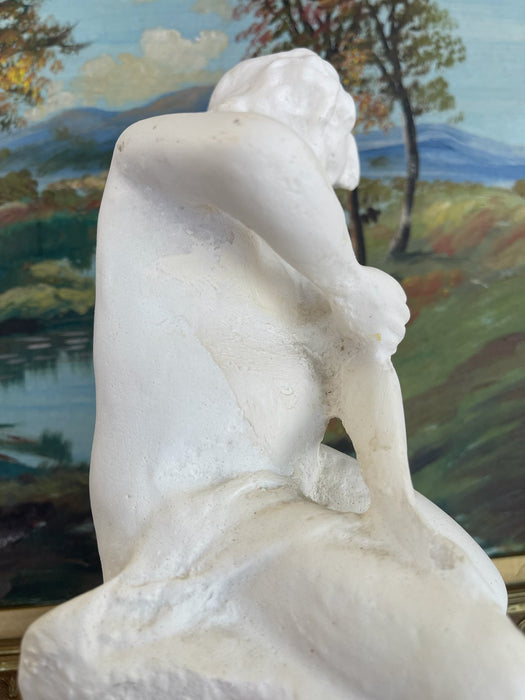 Vintage Plaster Nude Female Figurative Sculpture on Rock Formation - Mid-20th Century Classical Style