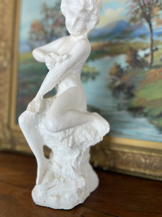 Vintage Plaster Nude Female Figurative Sculpture on Rock Formation - Mid-20th Century Classical Style