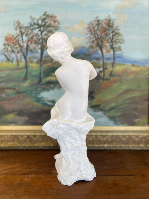 Vintage Plaster Nude Female Figurative Sculpture on Rock Formation - Mid-20th Century Classical Style