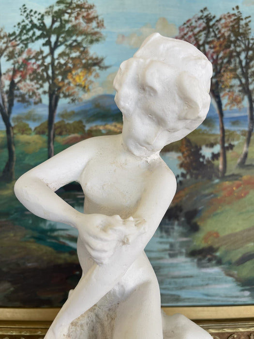 Vintage Plaster Nude Female Figurative Sculpture on Rock Formation - Mid-20th Century Classical Style