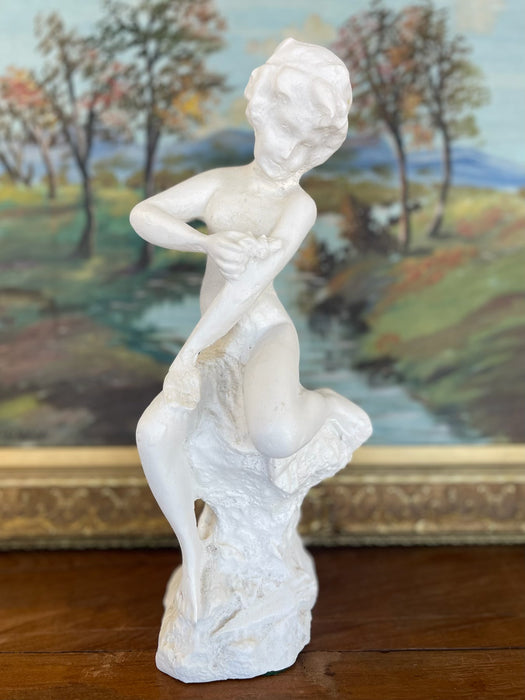 Vintage Plaster Nude Female Figurative Sculpture on Rock Formation - Mid-20th Century Classical Style