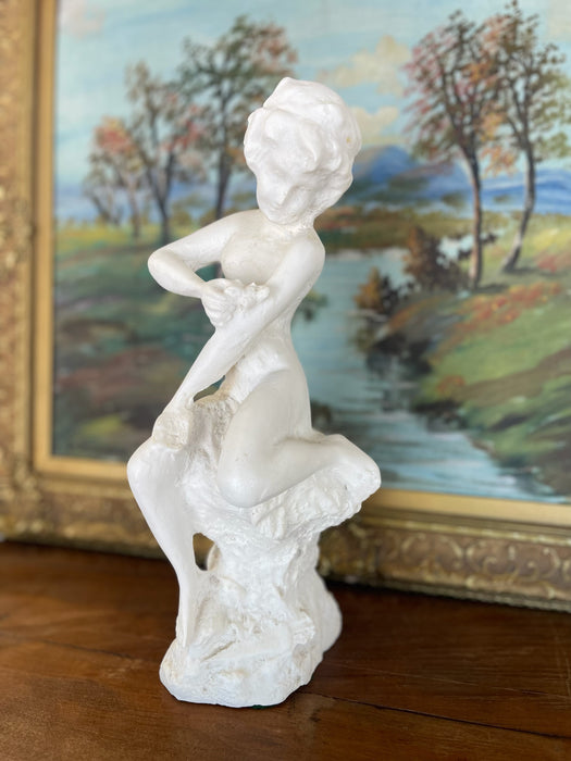Vintage Plaster Nude Female Figurative Sculpture on Rock Formation - Mid-20th Century Classical Style