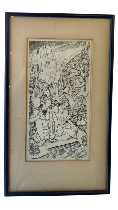 Framed Antique Wood Engraving by John Buckland Wright for Rubaiyat of Omar Khayyam