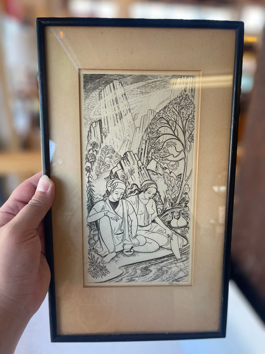 Framed Antique Wood Engraving by John Buckland Wright for Rubaiyat of Omar Khayyam