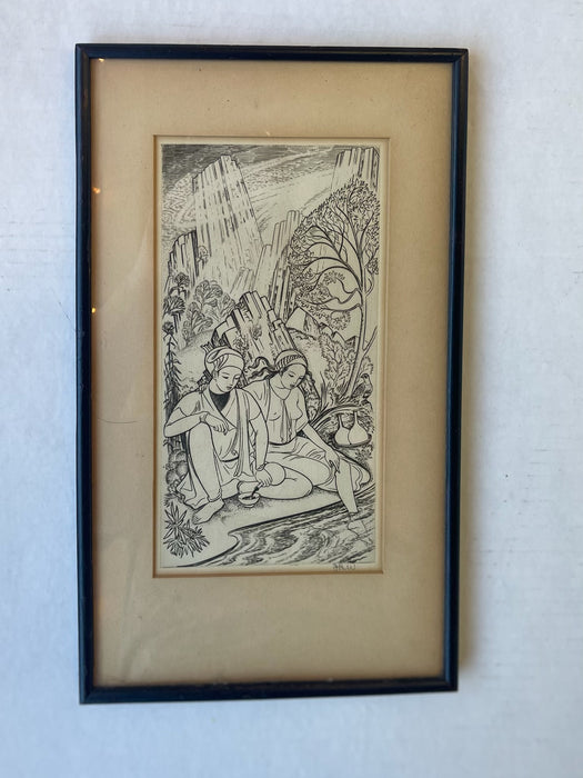 Framed Antique Wood Engraving by John Buckland Wright for Rubaiyat of Omar Khayyam