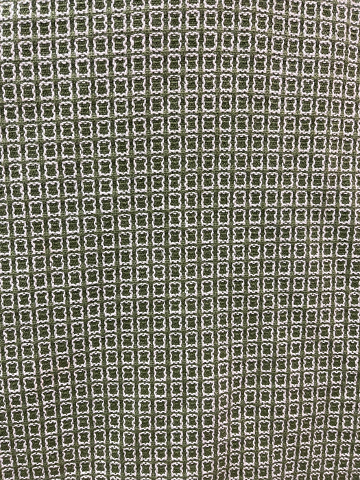 Vintage Olive Green and White Woven Throw Blanket with Fringe Edges