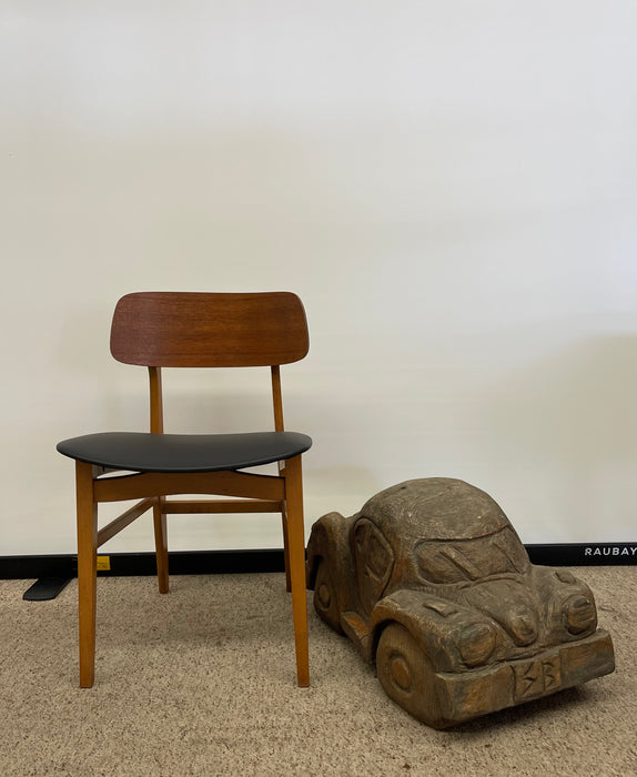 Vintage Hand Carved Wooden Car sculpture in the Style of a Volkswagen Beetle