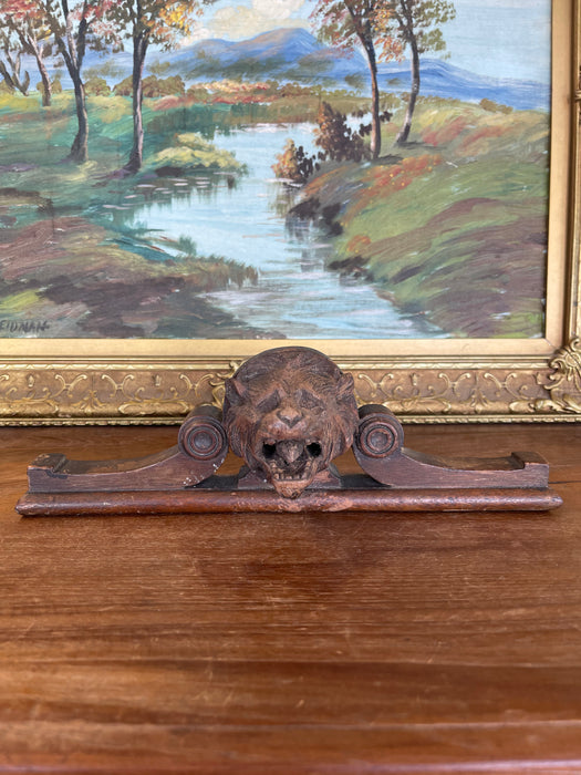 Antique Hand-Carved Wooden Architectural Fragment with Lion Head Motif