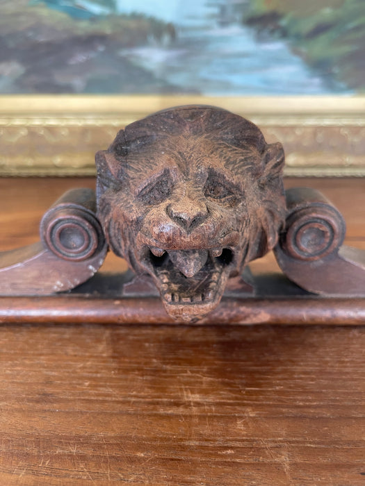Antique Hand-Carved Wooden Architectural Fragment with Lion Head Motif