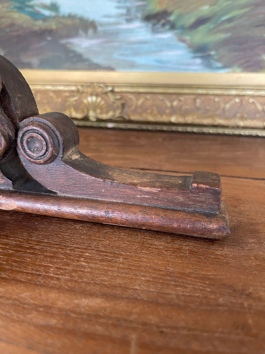 Antique Hand-Carved Wooden Architectural Fragment with Lion Head Motif