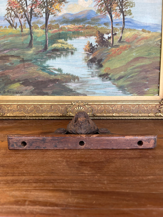 Antique Hand-Carved Wooden Architectural Fragment with Lion Head Motif