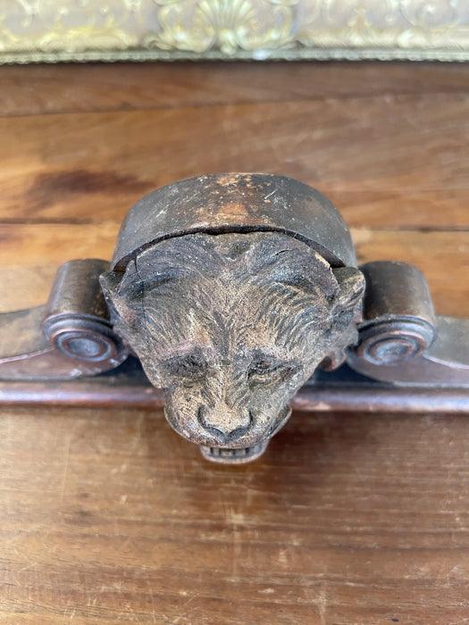 Antique Hand-Carved Wooden Architectural Fragment with Lion Head Motif