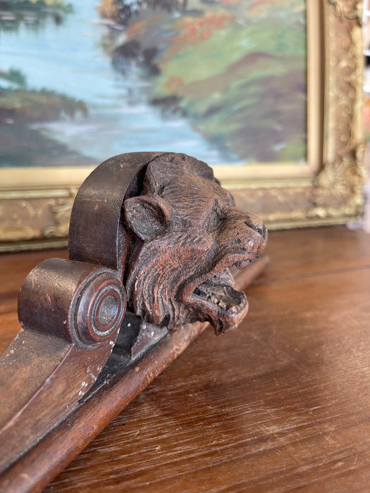 Antique Hand-Carved Wooden Architectural Fragment with Lion Head Motif