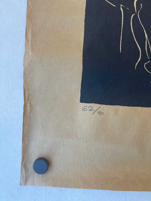 “Luta" Limited Edition Linocut Print by Belsky, Numbered 62/100, Hand Signed with Fingerprint, Modern Figurative Guitarist Portrait