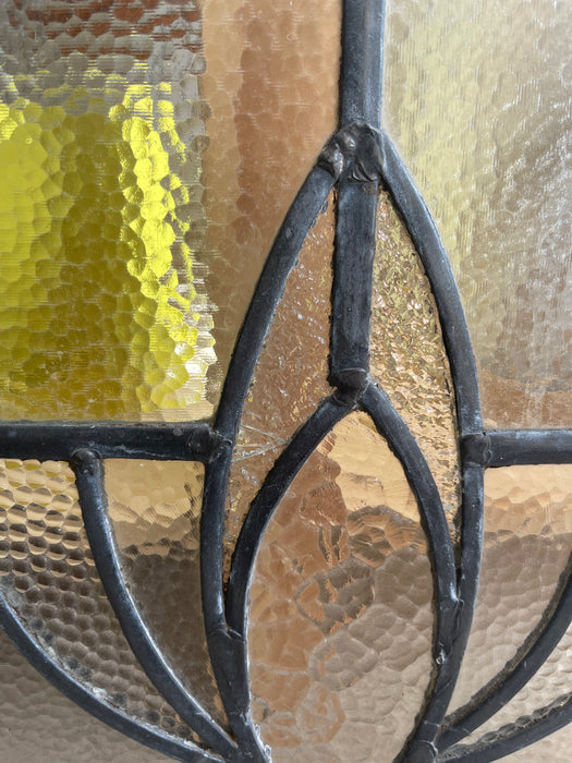 Vintage Leaded Glass Window Panel with Geometric Floral Motif