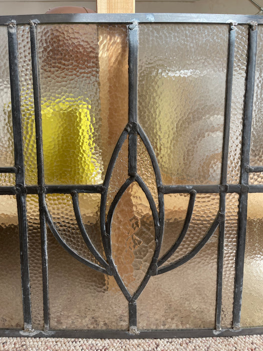 Vintage Leaded Glass Window Panel with Geometric Floral Motif