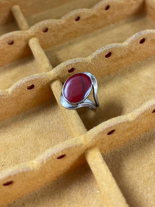 Vintage Ring with Oval Red Cabochon Stone