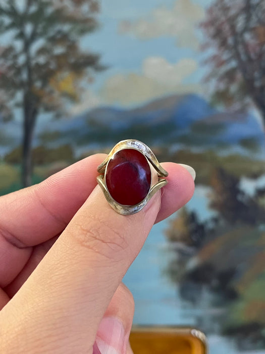 Vintage Ring with Oval Red Cabochon Stone