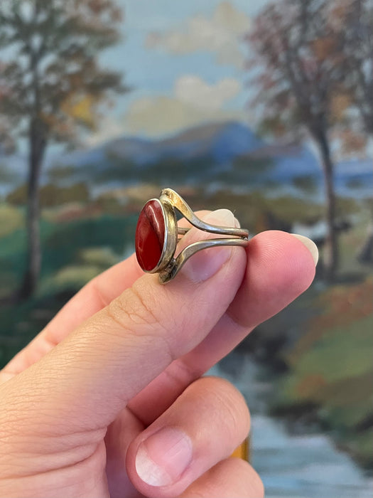 Vintage Ring with Oval Red Cabochon Stone