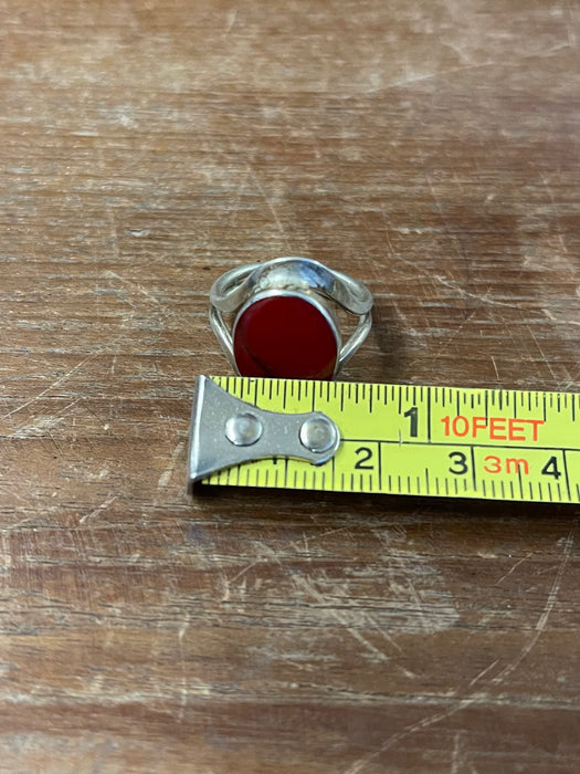 Vintage Ring with Oval Red Cabochon Stone