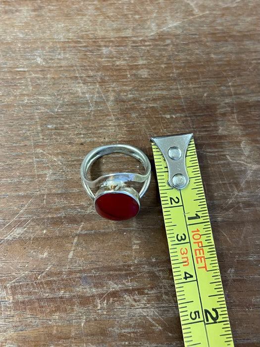 Vintage Ring with Oval Red Cabochon Stone