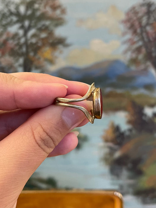 Vintage Ring with Oval Red Cabochon Stone