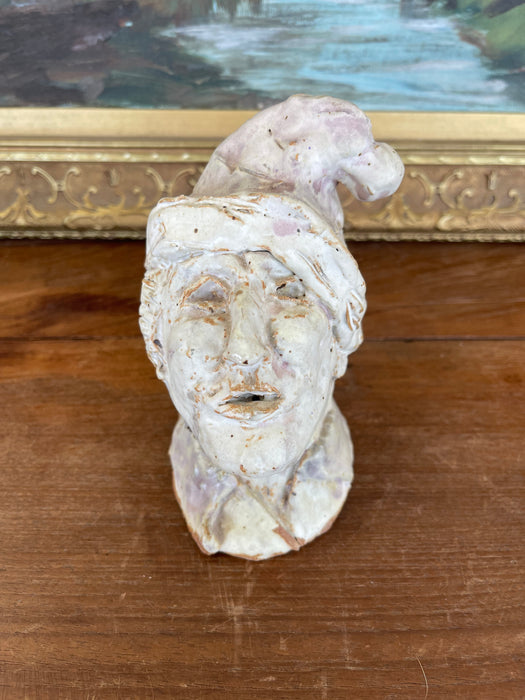 Whimsical Studio Ceramic Sculpture Bust with Glazed Cap, Mid-20th Century