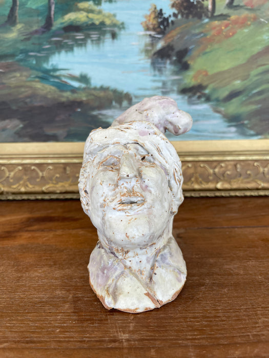 Whimsical Studio Ceramic Sculpture Bust with Glazed Cap, Mid-20th Century