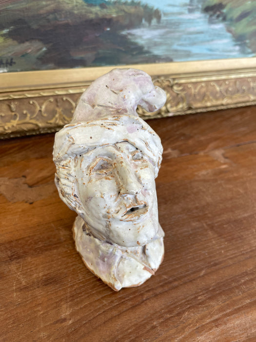 Whimsical Studio Ceramic Sculpture Bust with Glazed Cap, Mid-20th Century