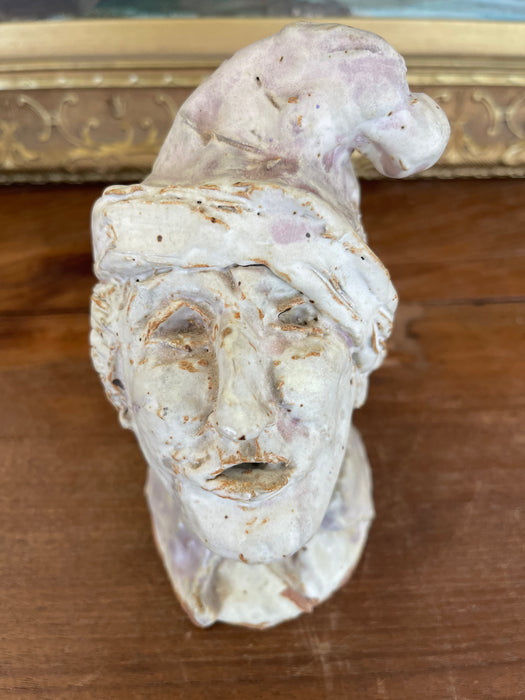 Whimsical Studio Ceramic Sculpture Bust with Glazed Cap, Mid-20th Century
