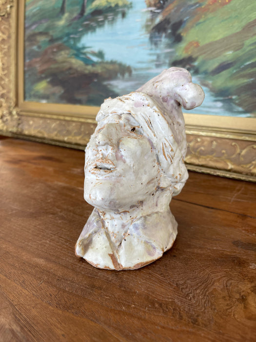 Whimsical Studio Ceramic Sculpture Bust with Glazed Cap, Mid-20th Century