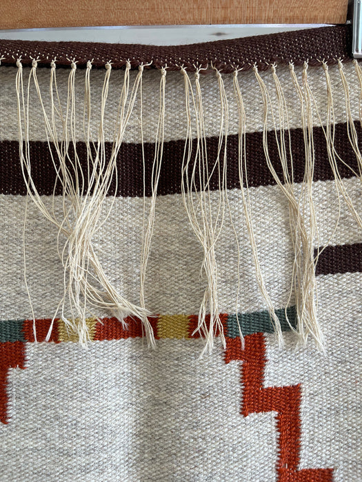 Vintage Handwoven Possibly Wool Southwestern Runner Rug or Table Runner with Geometric Pattern and Fringe