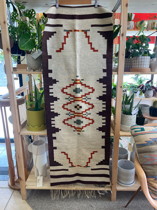 Vintage Handwoven Possibly Wool Southwestern Runner Rug or Table Runner with Geometric Pattern and Fringe
