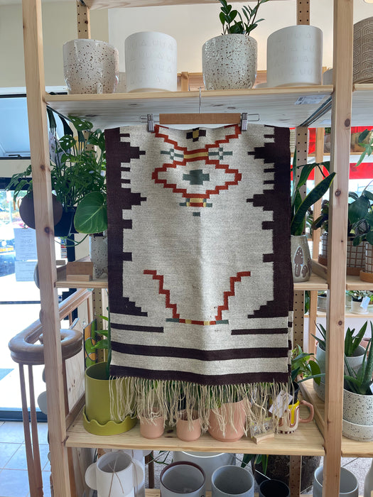 Vintage Handwoven Possibly Wool Southwestern Runner Rug or Table Runner with Geometric Pattern and Fringe