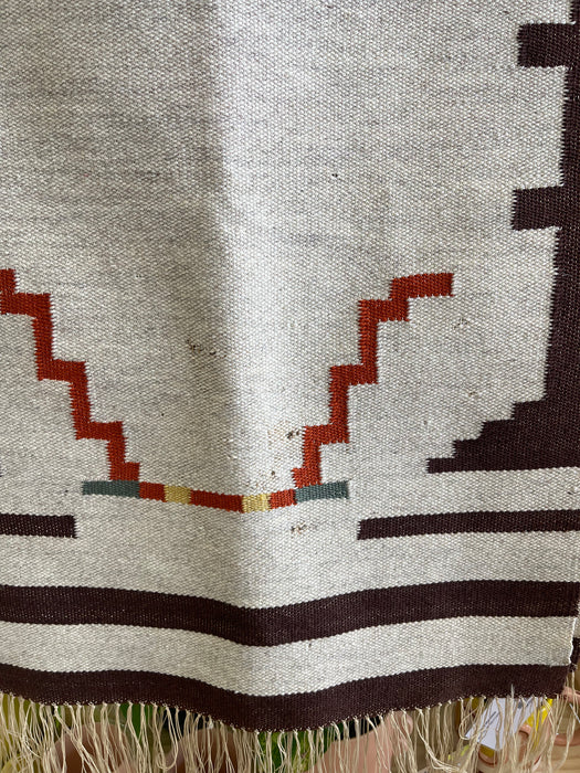 Vintage Handwoven Possibly Wool Southwestern Runner Rug or Table Runner with Geometric Pattern and Fringe