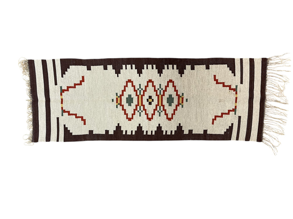 Vintage Handwoven Possibly Wool Southwestern Runner Rug or Table Runner with Geometric Pattern and Fringe