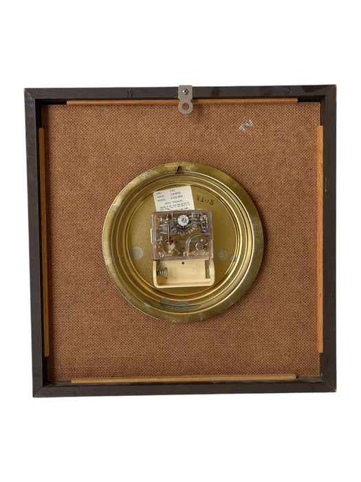 Vintage Mid-Century Modern Seth Thomas Wall Clock "Candid" Model E326-004 in Likely Walnut Shadow Box with Brass Toned Dial