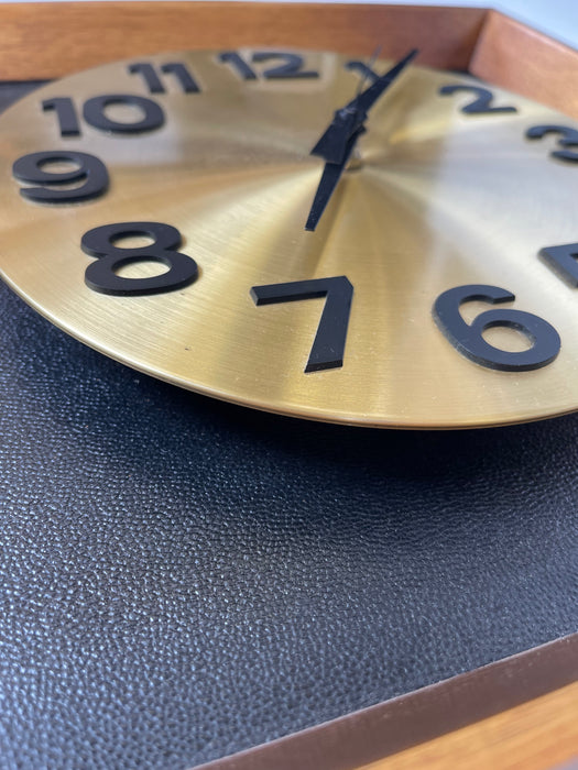 Vintage Mid-Century Modern Seth Thomas Wall Clock "Candid" Model E326-004 in Likely Walnut Shadow Box with Brass Toned Dial