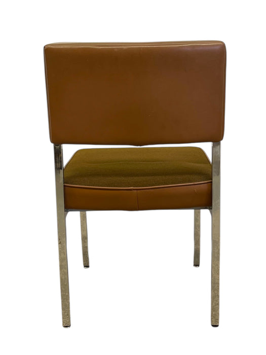 Vintage Industrial Steel Toned Dining Chair - Brown Seat & Brown Vinyl Like Back