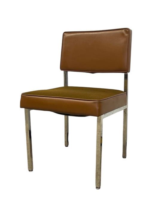 Vintage Industrial Steel Toned Dining Chair - Brown Seat & Brown Vinyl Like Back