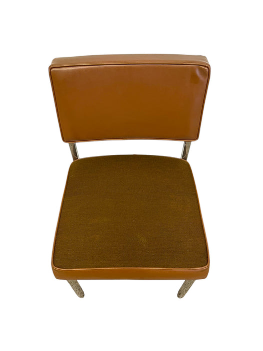 Vintage Industrial Steel Toned Dining Chair - Brown Seat & Brown Vinyl Like Back