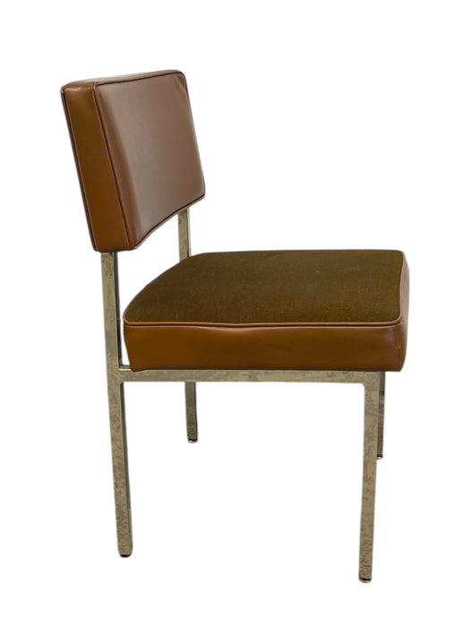 Vintage Industrial Steel Toned Dining Chair - Brown Seat & Brown Vinyl Like Back