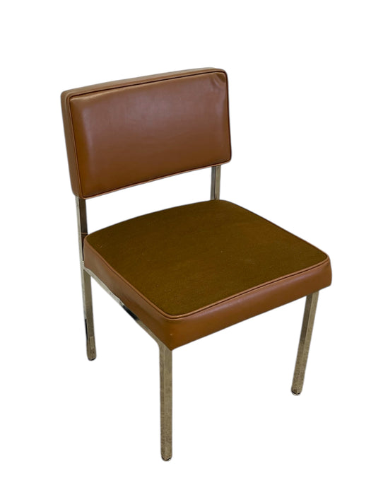 Vintage Industrial Steel Toned Dining Chair - Brown Seat & Brown Vinyl Like Back