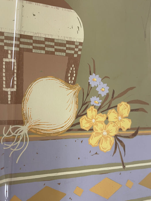 Apache Motif" Limited Edition Serigraph Print by C. Sanderson - Southwestern Still Life with Yellow Flowers and Pottery Vase