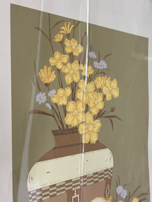 Apache Motif" Limited Edition Serigraph Print by C. Sanderson - Southwestern Still Life with Yellow Flowers and Pottery Vase