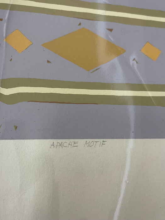 Apache Motif" Limited Edition Serigraph Print by C. Sanderson - Southwestern Still Life with Yellow Flowers and Pottery Vase